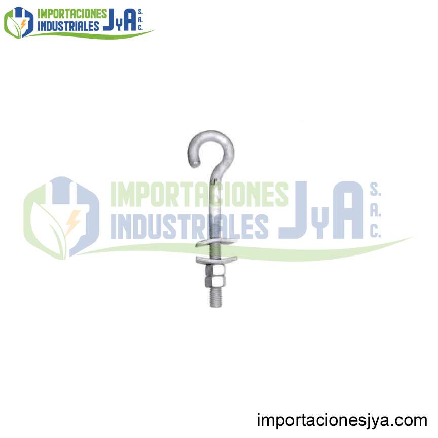 PERNO GANCHO F.G. DE 5/8X16´´ C/TUERCA Y CONT. + 2ARANDELAS CURVAS